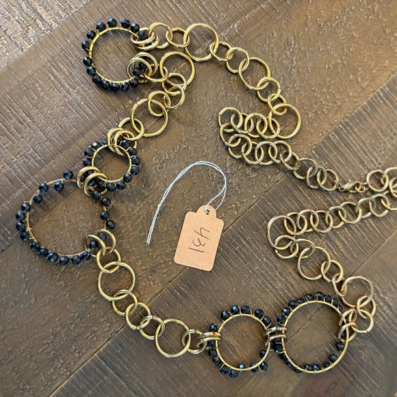 Gold and Black Circle Bead Necklace - Picture 2 of 5